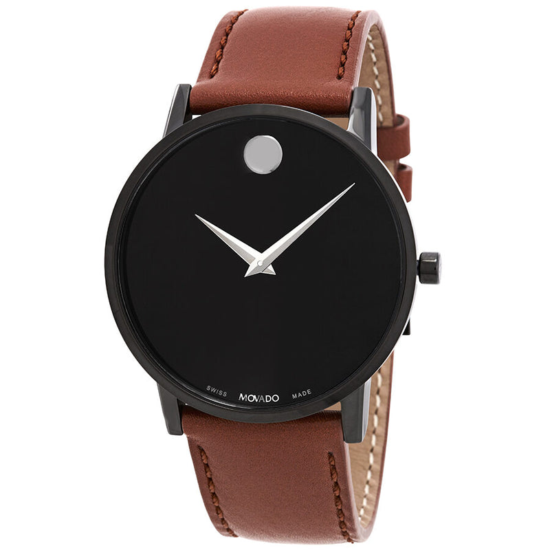 Movado Museum Black Dial Cognac Leather Men's Watch #0607273 - Watches of America