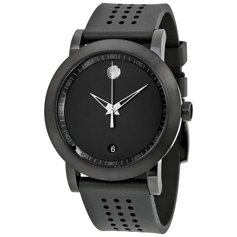 Movado Museum Black Dial Rubber Strap Men's Watch #0607038 - Watches of America