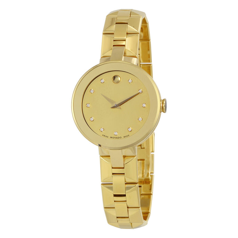 Movado Sapphire Gold Diamond Dial Ladies Watch #0606912 - Watches of America