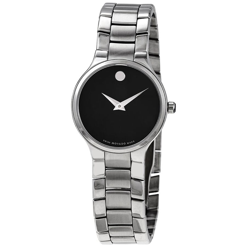 Movado Serio Black Dial Stainless Steel Ladies Watch #0607288 - Watches of America