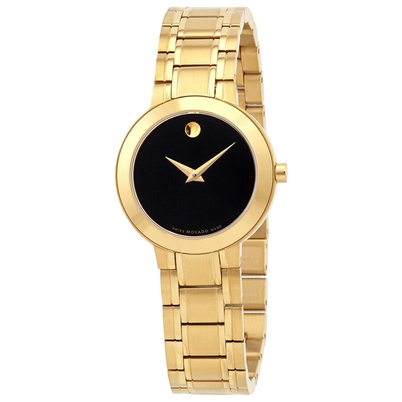 Movado Stiri Quartz Black Dial Yellow Gold PVD Ladies Watch #0607282 - Watches of America