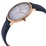 Movado Ultra Slim Pastel Blue Dial Navy Leather Ladies Watch #0607402 - Watches of America #2