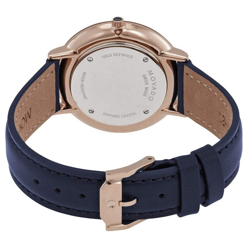 Movado Ultra Slim Pastel Blue Dial Navy Leather Ladies Watch #0607402 - Watches of America #3