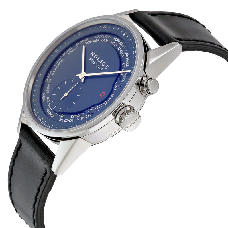 Nomos Zurich Weltzeit Nachtblau Blue Dial Black Leather Men's Watch #807 - Watches of America #2