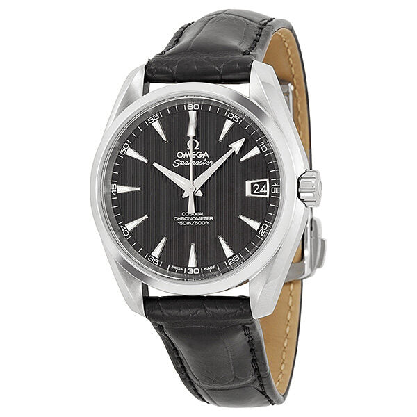 Omega Aqua Terra Black Dial Black Leather Automatic Men's Watch #23113392101001 - Watches of America