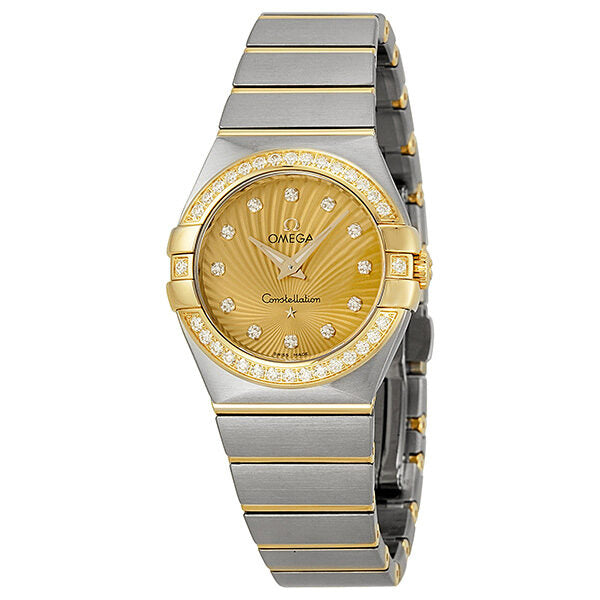 Omega Constellation Diamond Yellow Gold Dial Two-Tone Steel Ladies Watch #12325276058001 - Watches of America