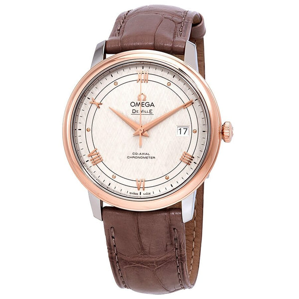 Omega De Ville Ivory Silvery Dial Automatic Men's Leather Watch #424.23.40.20.02.003 - Watches of America