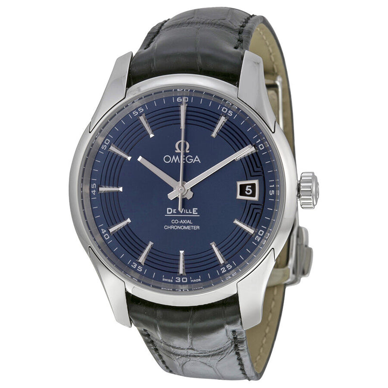 Omega DeVille Blue Dial Black Leather Men's Watch #431.33.41.21.03.001 - Watches of America