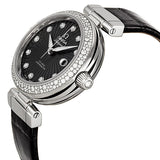 Omega DeVille Ladymatic Black Diamond Dial Stainless Steel Black Leather Ladies Watch #425.38.34.20.51.001 - Watches of America #2