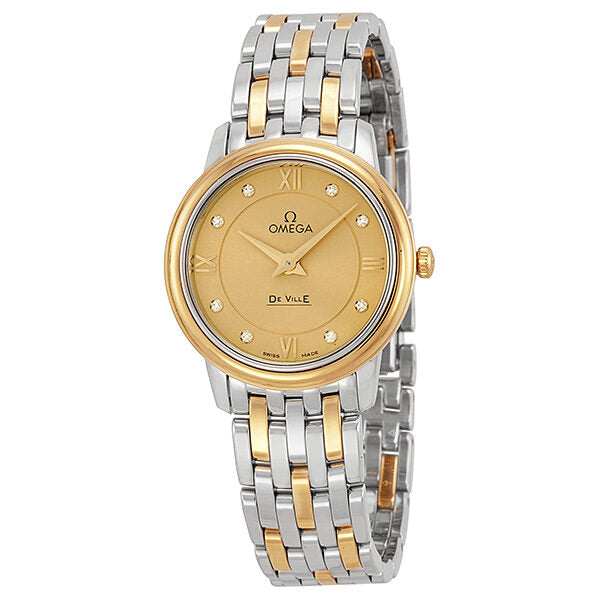 Omega Deville Prestige Champagne Diamond Dial Steel and Yellow Gold Ladies Watch #424.20.27.60.58.001 - Watches of America