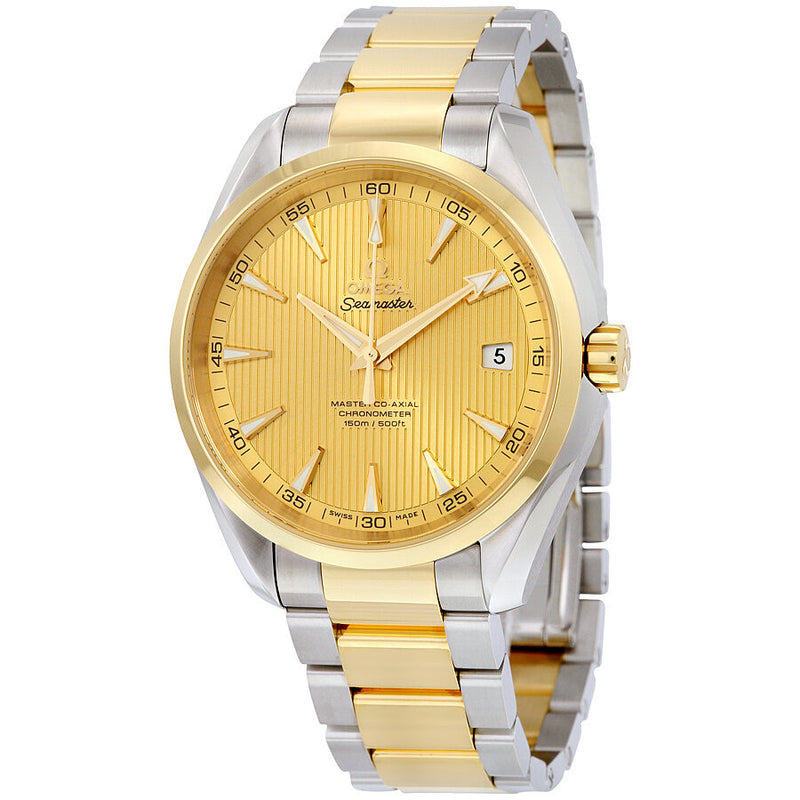 Omega Seamaster Aqua Terra Champagne Dial Stainless Steel and 18kt Yellow Gold Men's Watch 23120422108001#231.20.42.21.08.001 - Watches of America