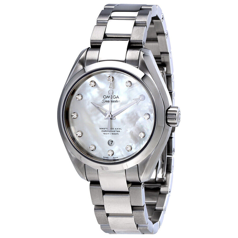 Omega Seamaster Aqua Terra White Mother of Pearl Automatic Diamond Dial 34 mm Ladies Watch #231.10.34.20.55.002 - Watches of America