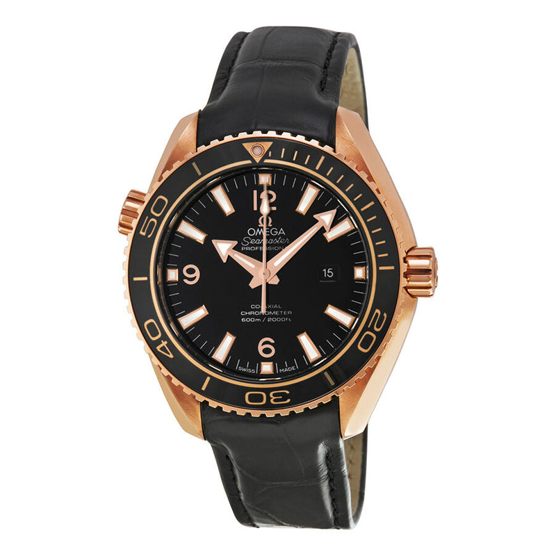 Omega Seamaster Planet Ocean Black Dial Black Leather Mid Size Watch #23263382001001 - Watches of America