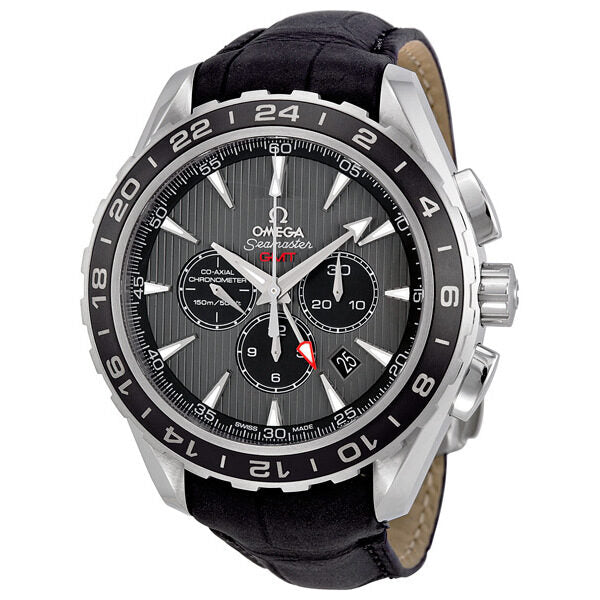 Omega Seamaster Teak Grey Dial GMT Chronograph Black Leather Men's Watch #231.13.44.52.06.001 - Watches of America