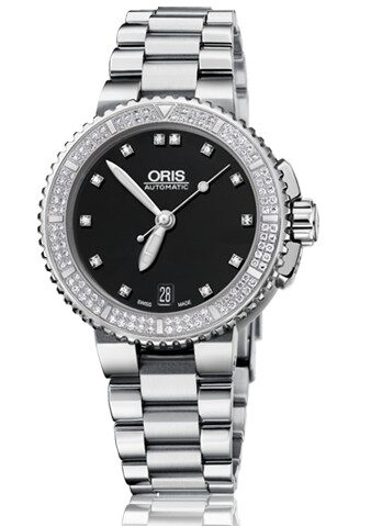 Oris Aquis Date Diamond Black Dial Stainless Steel Ladies Watch #01 733 7652 4994-07 8 18 01P - Watches of America