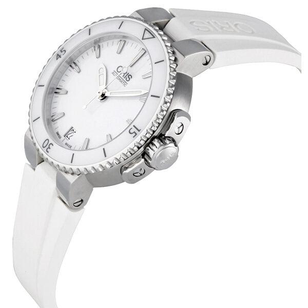 Oris Aquis Date White Dial Caucho Ladies Watch 01 733 7652 4156