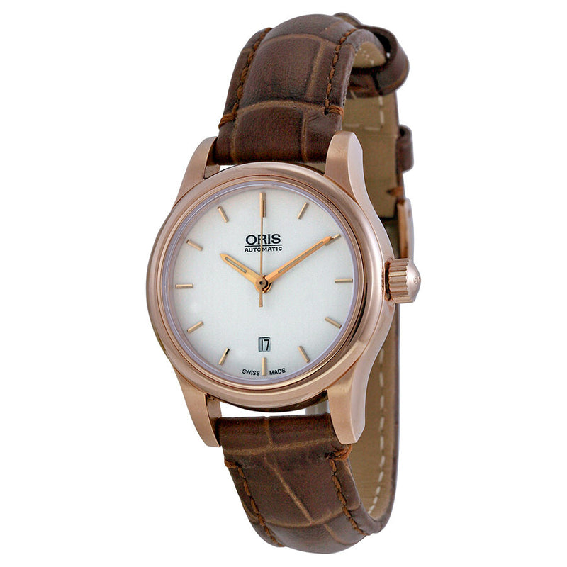 Oris Date White Dial Brown Leather Ladies Back Watch 561-7650-4851LS#01 561 7650 4851 07 6 14 10 - Watches of America