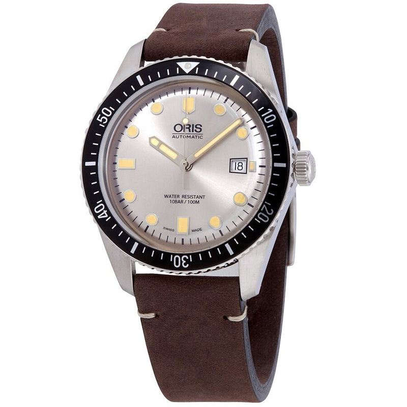Oris Divers Sixty-Five Automatic Silver Dial Brown Leather Men's Watch#01 733 7720 4051-07 5 21 44 - Watches of America