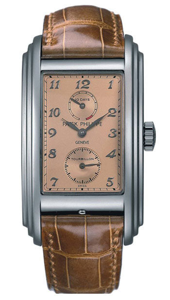 Patek Philippe 10 Day Tourbillon Rose Gold Dial Brown Leather Men's Watch #5101P - Watches of America