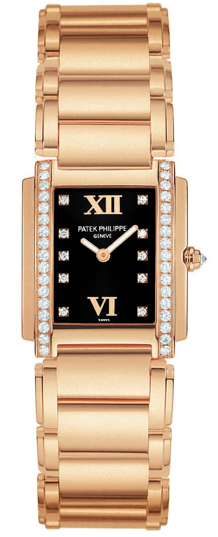 Patek Philippe Black Dial 18kt Rose Gold Diamond Ladies Watch 4908-11R-001#4908/11R-001 - Watches of America