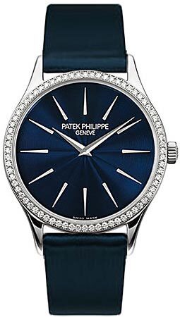 Patek Philippe Calatrava 18kt White Gold Diamond Night-blue Ladies Watch #4896G - Watches of America