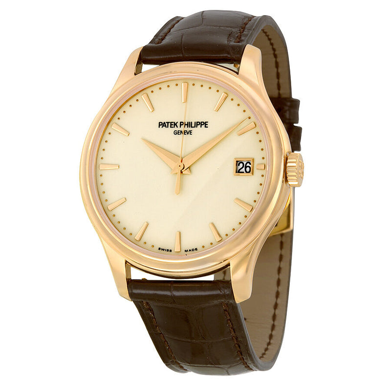 Patek Philippe Calatrava Mechanical Ivory Dial Leather Men's Watch -001#5227R - Watches of America