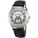 Patek Philippe Complications Grey Dial 18k White Gold Black Leather Men's Watch #5205G-001 - Watches of America