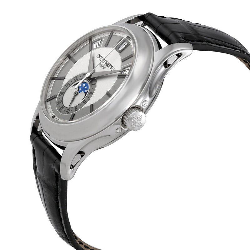 Patek Philippe Complications Grey Dial 18k White Gold Black Leather Men's Watch #5205G-001 - Watches of America #2