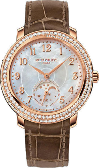 Patek Philippe Complications Mother of Pearl Dial Taupe Leather Ladies Watch #4968R-001 - Watches of America