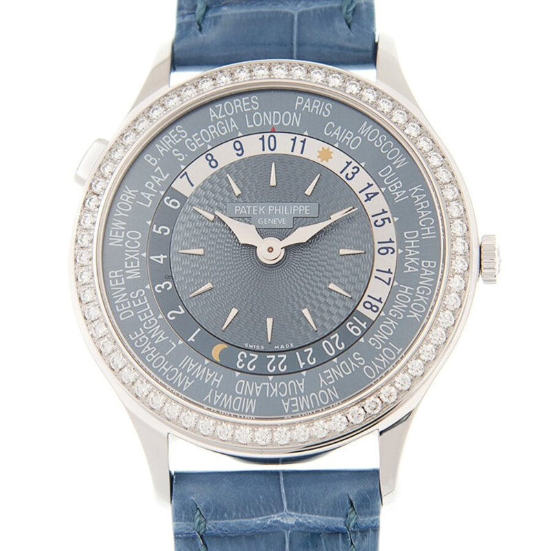 Patek Philippe Complications World Time Automatic Diamond Blue Dial Watch #7130G-014 - Watches of America