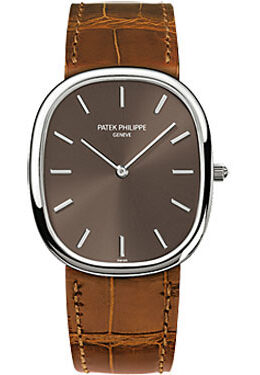 Patek Philippe Golden Ellipse Brown Dial Brown Leather Men's Watch #3738/100G-012 - Watches of America