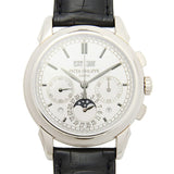 Patek Philippe Grand Complication Silver Dial Chronograph 18kt White Gold Black Leather Men's Watch #5270G-001 - Watches of America