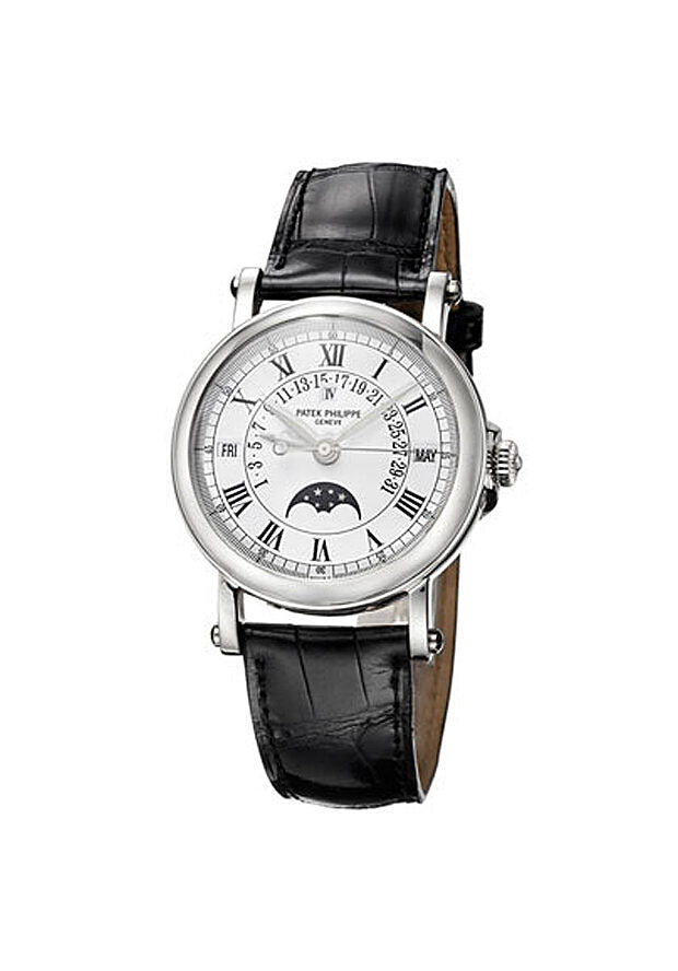 Patek Philippe Perpetual Calendar Black Leather Men's Automatic Watch #5059P - Watches of America