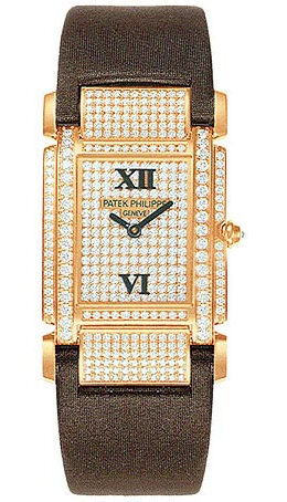 Patek Philippe Twenty-4  18kt Rose Gold Diamond Dial Satin Strap Ladies Watch #4910R - Watches of America