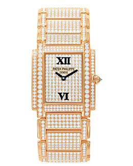 Patek Twenty 4 Rose Gold w- Full Pave Diamonds Ladies Watch #4910-50R - Watches of America