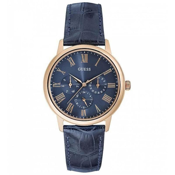 Guess Blue Dial Leather Strap Watch  W0496G4 - Watches of America
