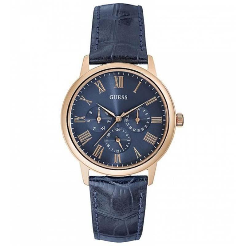 Guess Blue Dial Leather Strap Watch  W0496G4 - Watches of America