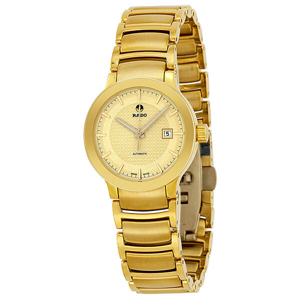Rado Centrix Automatic Gold Dial Yellow-Gold Plated Stainless Steel Ladies Watch #R30280253 - Watches of America