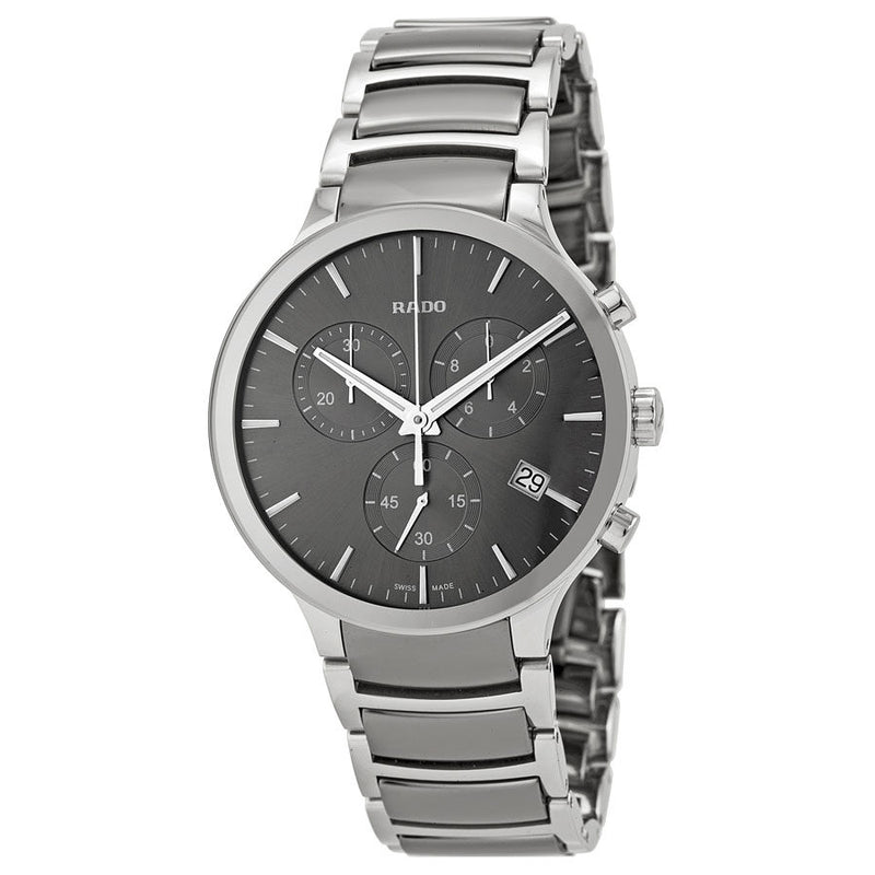 Rado Centrix Chronograph Dark Grey Dial Platinum-tone Ceramic Men's Watch #R30122122 - Watches of America
