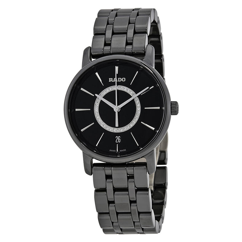 Rado DiaMaster Black Diamond Dial Black Ceramic Ladies Watch #R14063737 - Watches of America