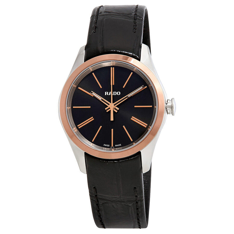 Rado Hyperchrome S Black Sunburst Black Leather Ladies Watch #R32976155 - Watches of America