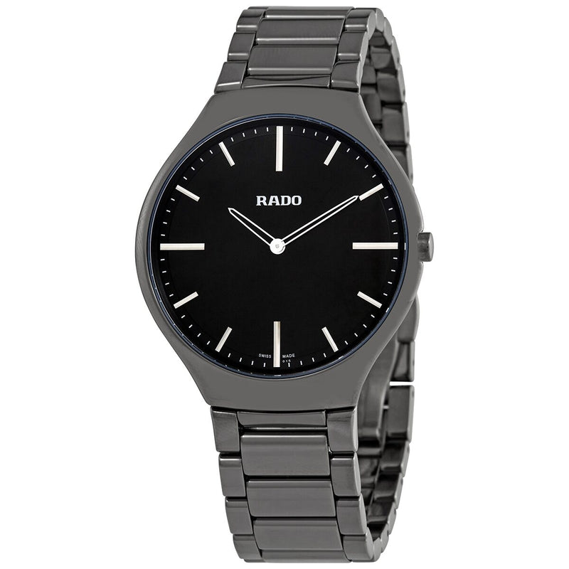 Rado True Black Dial Platinum-tone Ceramic Men's Watch #R27955152 - Watches of America