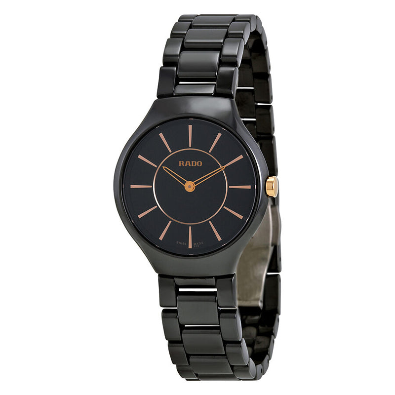 Rado True Thinline Black Ceramic Ladies Watch #R27742152 - Watches of America