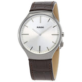 Rado True Thinline Silver Dial Brown Leather Men's Watch #R27955105 - Watches of America