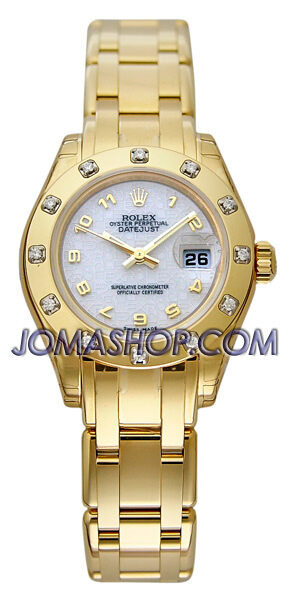 Rolex Lady-Datejust Pearlmaster White Dial 18K Yellow Gold Automatic Ladies Watch 80318WAPM#80318WAO - Watches of America