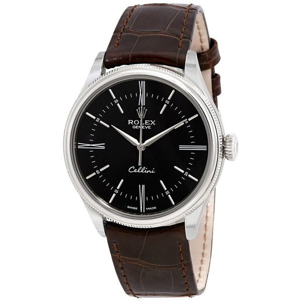 Rolex Cellini Automatic Black Dial Brown Leather Men's Watch #50509BRSL - Watches of America