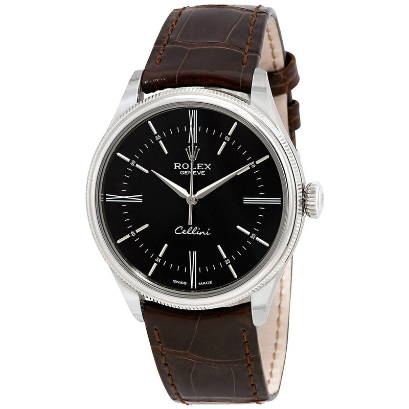 Rolex Cellini Automatic Black Dial Brown Leather Men's Watch #50509BRSL - Watches of America