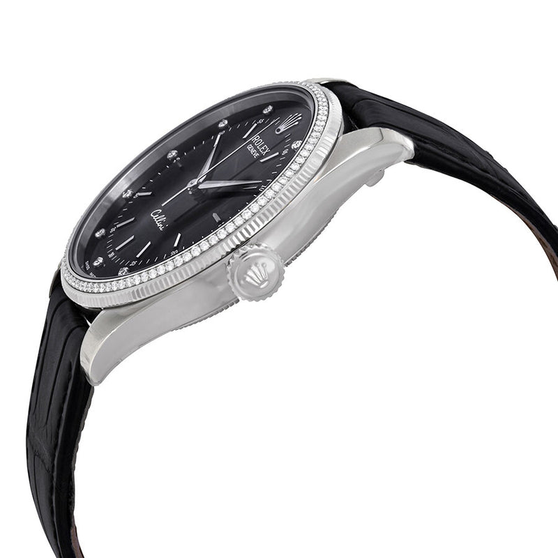 Rolex Cellini Time Black Diamond Dial Automatic Men's Leather Watch #50609BKDL - Watches of America #2