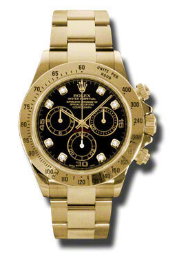 Rolex Cosmograph Daytona Black Dial 18K Yellow Gold Oyster Bracelet Automatic Men's Watch #116528BKDO - Watches of America