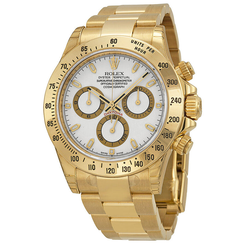 Rolex Cosmograph Daytona White Dial 18K Yellow Gold Oyster Bracelet Automatic Men's Watch 116528WSO#116528-WSO - Watches of America
